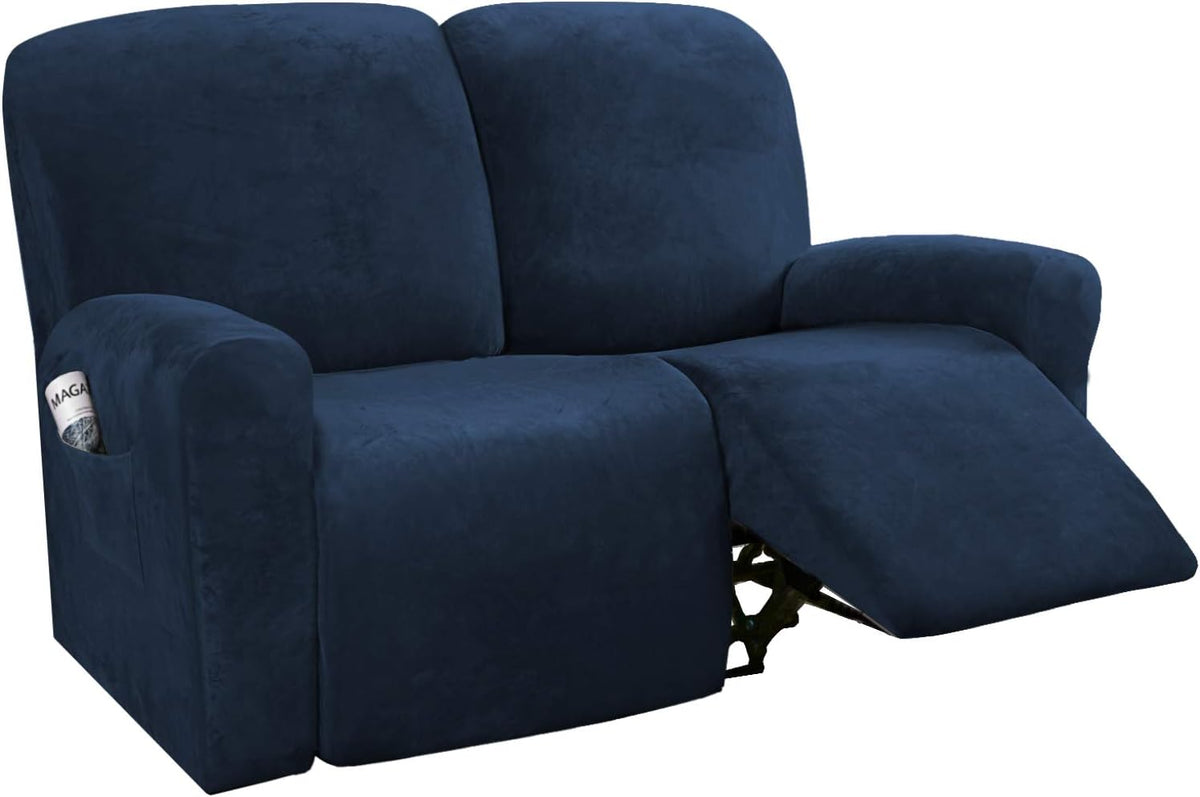 6-Pieces Velvet Stretch Recliner Loveseat Covers for 2 Cushion Sofa (Medium, Camel) J290704
