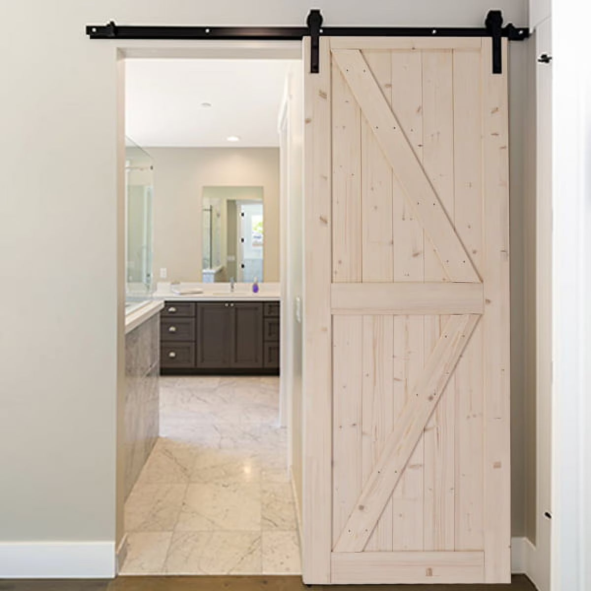Unfinished Solid Spruce Wood Sliding Barn Door with Hardware Kit Q365124