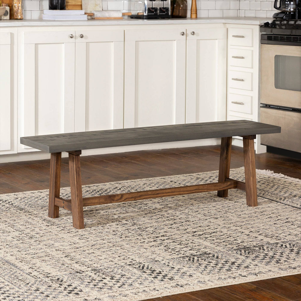 Solid Wood Trestle Dining Bench Gray/Brown M824939