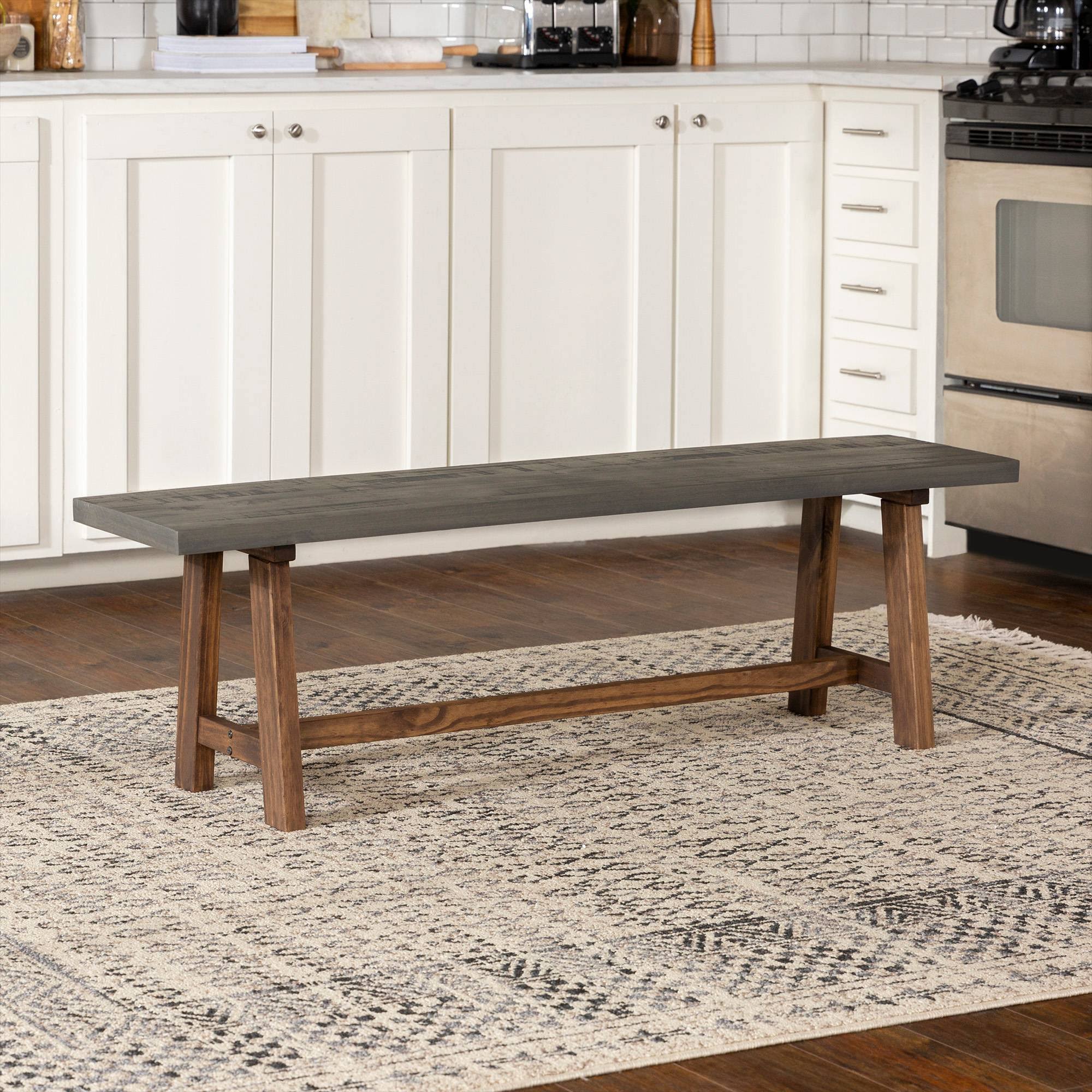 Solid Wood Trestle Dining Bench Gray/Brown M824939