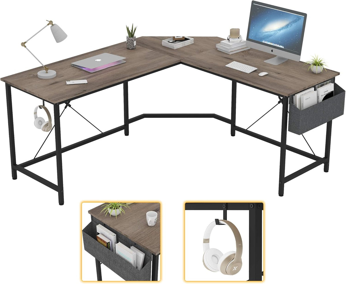 Oak L Shaped Computer Corner Desk with Storage K446476
