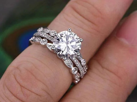 2 Carat Moissanite Trio Wedding Set in White Gold H2254