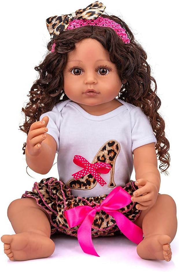22 inch Realistic Reborn Baby Doll with Curly Brown Hair W833