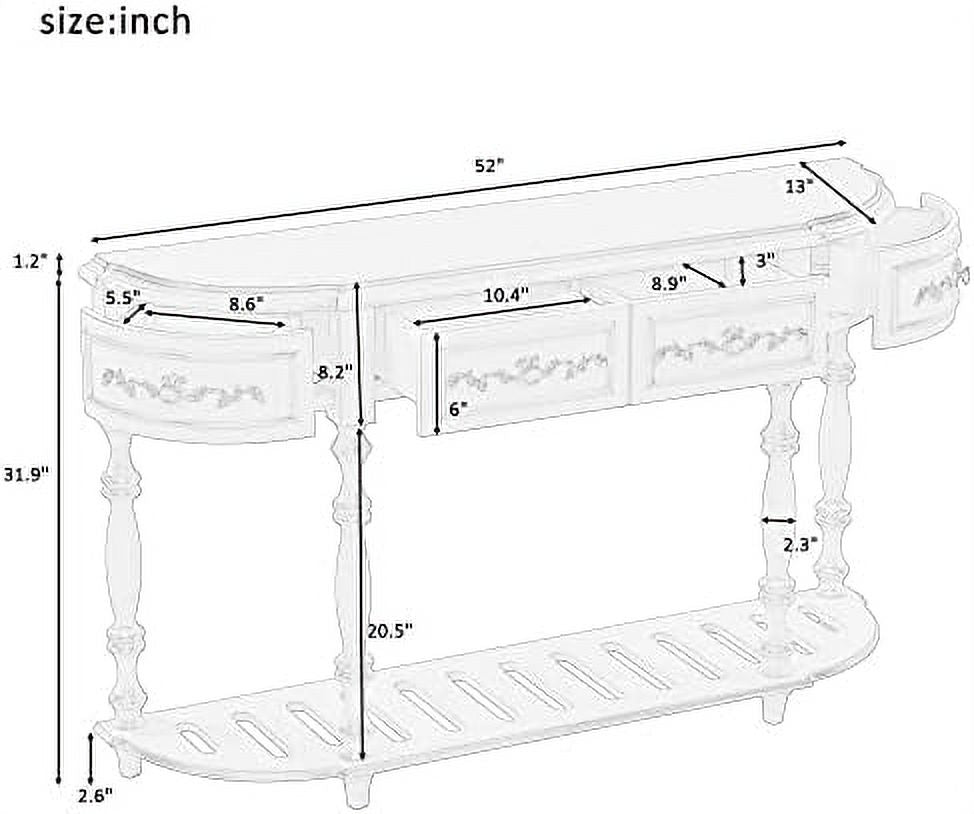 Curved Console Table with 4 Drawers Solid Wood Frame Black J8805
